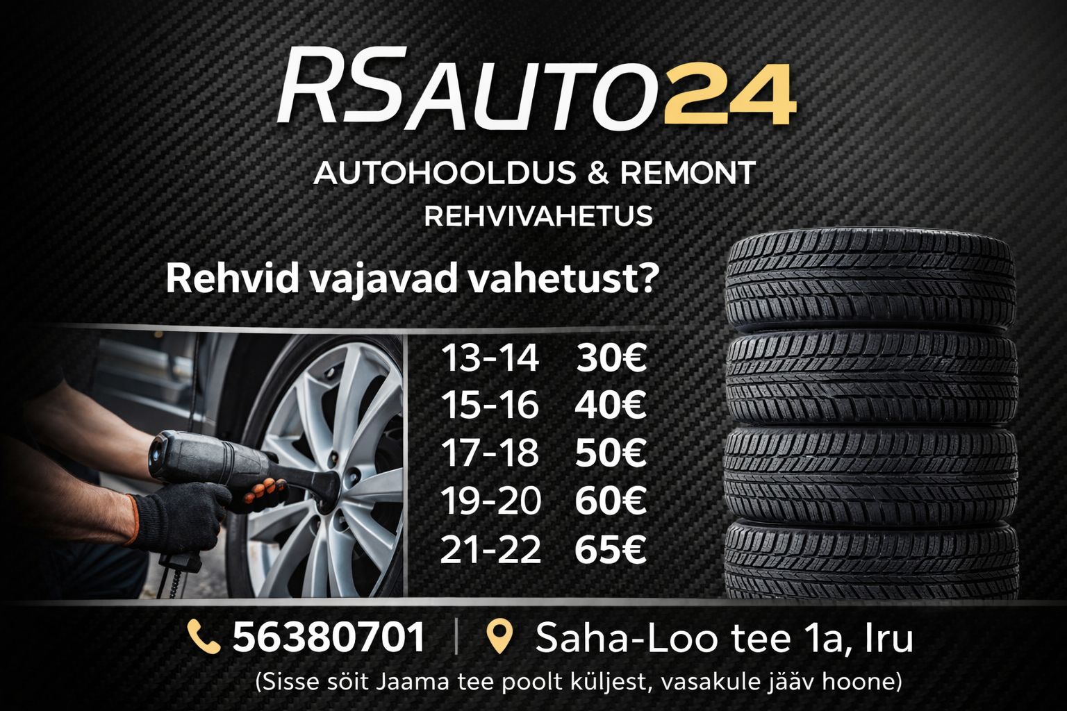 RS Auto 24 rehvivahetuse hinnad